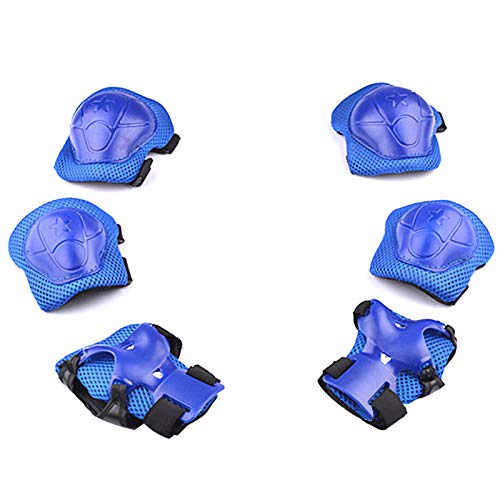 Protective Gear Set, 6Pcs/Set Kids Knee Pads Elbow Wrist Guards Protective Gear for 3-8 Years Old Boys Girls Skating Cycling Bike Rollerblading Scooter Blue One Size von Clenp