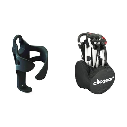 Clicgear Golf-Trolley-Becherhalter XL, schwarz + Clicgear Longridge CGWC01 Clicgear Golftrolley-Radkappen, schwarz, groß von Clicgear