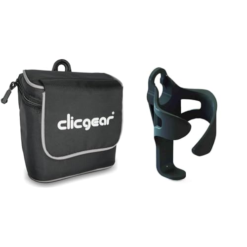 Clicgear Golf-Trolley-Zubehörtasche, schwarz/weiß, 15,2 x 3,5" Golf Trolley-Becherhalter XL, schwarz von Clicgear