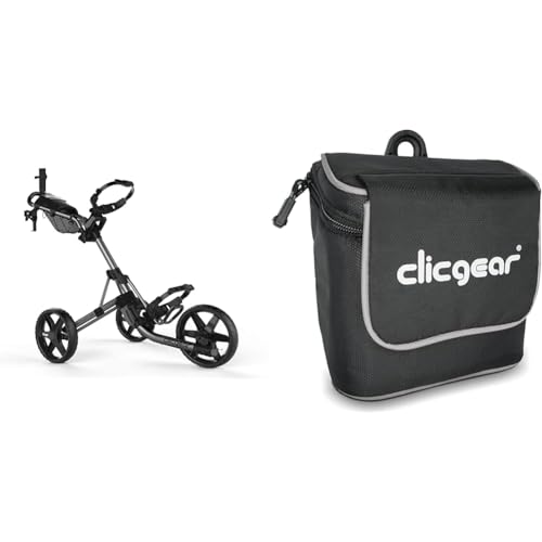 Clicgear Unisex 4.0 4 0 Trolley Silber, Silber, UK-Einheitsgröße Golf Trolley Zubehörtasche, Schwarz/Weiß, 15,2 x 3,5 Zoll von Clicgear