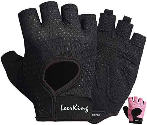 LeerKing Fitness Handschuhe Damen Herren Atmungsaktive Trainingshandschuhe Sporthandschuhe für Fitnessstudio Pole Dance Yoga Laufen Schwarz L von LeerKing