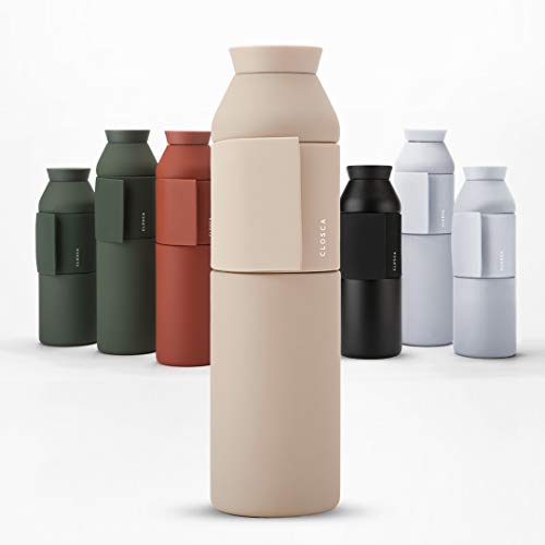 Wasserflasche aus Edelstahl(Closca Bottle Wave). Thermo-Trinkflasche zum Einhängen für Kinder und Erwachsene. BPA-frei (600ml, Sahara) von Closca