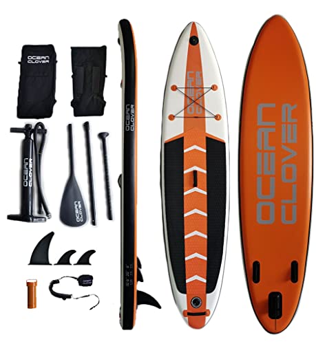 Ocean Clover - Aufblasbares Stand Up Paddle Board Surfbrett SUP Komplettes Paddleboard Zubehör Verstellbares Paddel, Pumpe, ISUP Reiserucksack, Leine von Clover fitness