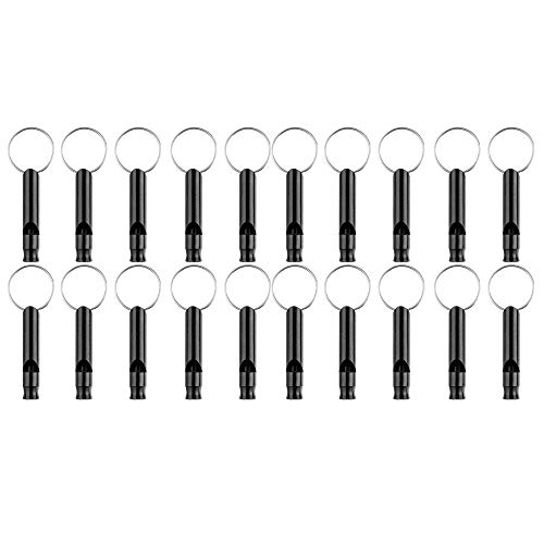 Clyictz 20 Stück Aluminiumpfeife, Sportpfeife, Notfallpfeife mit Schlüsselanhänger, schwarz von Clyictz