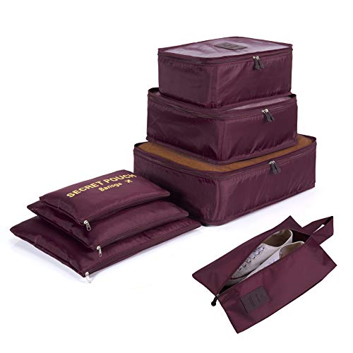 Bansga Koffer Organizer 7 set, Packing Cubes - 3 Packwürfel + 3 Taschen - Perfekter Reisegepäck-Organizer（Wine red） von Bansga