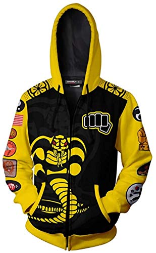 Cobra Kai Kinder-Kapuzenpullover, Karate-Pullover, Sweatshirt, gelbe Faust-Jacke, Reißverschluss, Mantel (2, groß) von CoCokahu