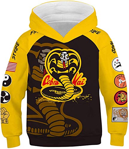 Karate Kid Cobra Kai Hoodies für Kinder Jacke Casual Faust Gedruckt Kapuzenpullover Sweatshirt (1,12T-13T) von CoCokahu