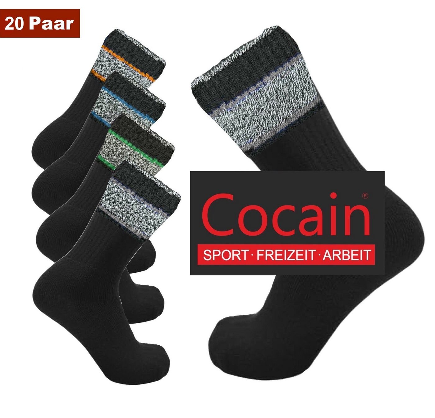 Cocain underwear Sportsocken Tennissocken weiss oder schwarz Herren & Damen (Spar-Set, 20-Paar) Klimaregulierend von Cocain underwear