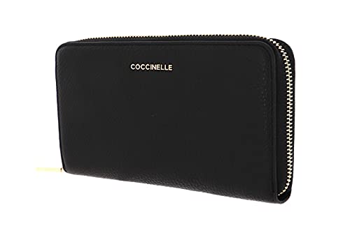 COCCINELLE Metallic Soft Zip Wallet Grainy Leather Noir von Coccinelle