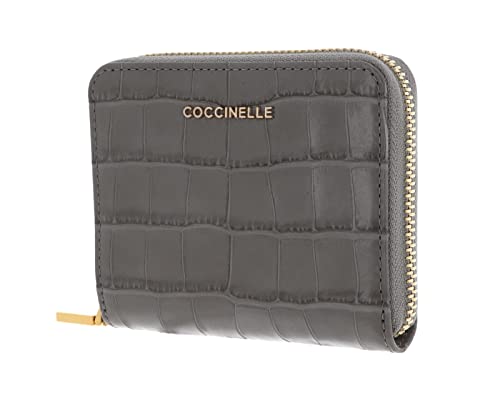 Coccinelle Metallic Croco Shiny Soft Leather Zip Around Wallet Stone von Coccinelle