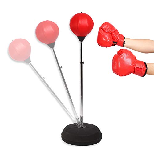 Boxsack Stehend Verstellbare Punchingball für Kinder Erwachsene Standboxsack Set für Jugend Speedball Boxtraining Standboxball mit Boxhandschuhen und Ständer Set, 120-150 cm, Rot von Cocoarm