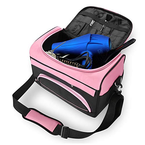 Professionelle Friseur-Werkzeugtasche, Großraum-Friseursalon-Umhängetasche mit weiter Reißverschluss-Öffnung, Tragebügel und verstellbarem Schultergurt (Rosa) von Cocoarm