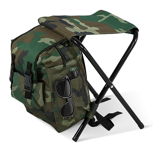 Sitzrucksack klappbar Campingstuhl Hocker mit Tasche Camouflage Portable Campinghocker tragbar Rucksack Stuhl Ultraleicht Angelrucksack Klappstuhl Strandstuhl Angelstuhl Klapphocker 34 x 29 x 29 cm von Cocoarm