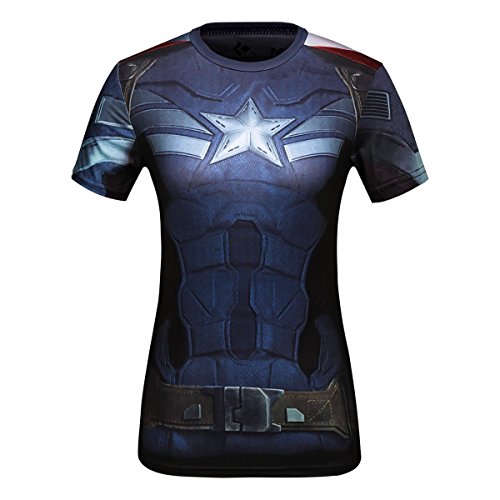Cody Lundin Damen-T-Shirt, Sport, Fitness, Laufen, Yoga, Tanz, Motiv Superhelden Captain America, Capt America B, L von Cody Lundin
