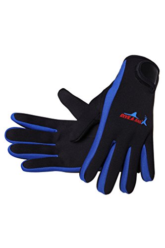 Cokar Neopren Handschuhe 1.5MM Neoprenhandschuhe Tauchen Schnorcheln Elastische Warm Verstellbarer - L,Blau von Cokar