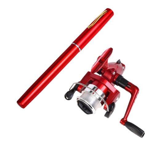 Colcolo Mini-Angelrute und Angelrolle, tragbare Ausrüstung, Mini-Stift-Angelrute, Teleskop-Angelrute für Reisende Jungen, Rot von Colcolo