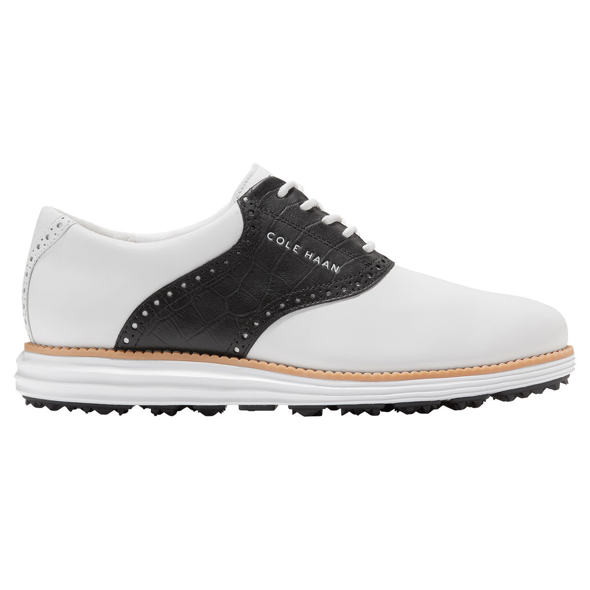 Cole Haan Men's OG Saddle Waterproof Spikeless Golf Shoes, Mens, White/black croc/white, 7 | American Golf von Cole Haan