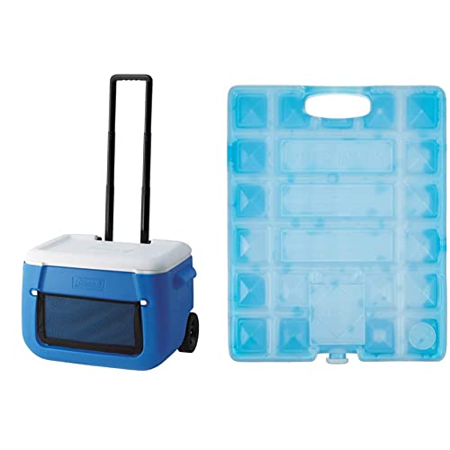 Coleman Passive Kühlbox 50 QT Poly-lite Wheeled Mesh, Thermobox 47 L Fassungsvermögen, Mobile Eisbox mit Rädern & Campingaz Campingküche Freezpack (3 x 20 x 26 cm), Blau von Coleman