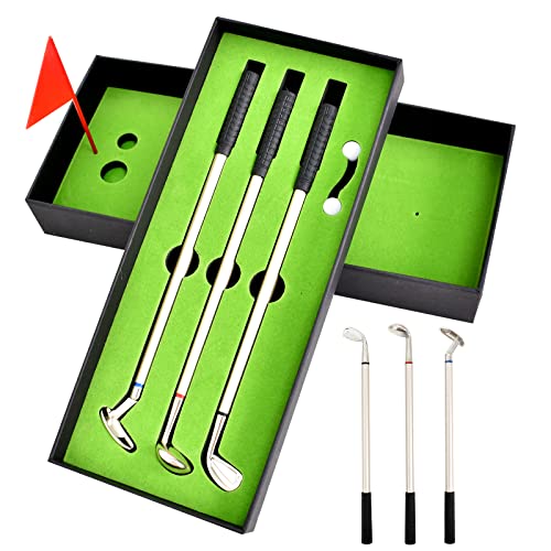 Colexy Golf Stifte Set, 3 Golfschläger Kugelschreiber Mini Desktop Golfball mit schwarzer Geschenkbox, Golfgeschenk Geschenkidee für Golfer Fans Golf Club Damen Herren Golfgeschenkartikel von Colexy