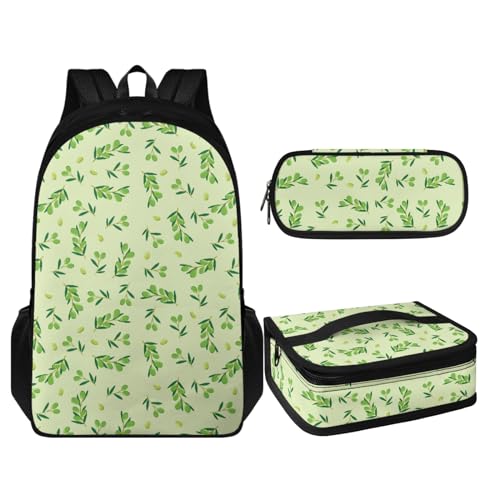 Coloranimal 3-in-1-Rucksack-Set für Kinder, Schultertasche mit warmer Lunchtasche und Stifthalter, Grüner Obst-Stil, Schulranzen-Set von Coloranimal