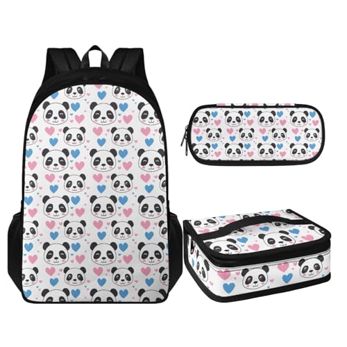 Coloranimal 3-in-1-Rucksack-Set für Kinder, Schultertasche mit warmer Lunchtasche und Stifthalter, Niedlicher Cartoon Panda, Schulranzen-Set von Coloranimal