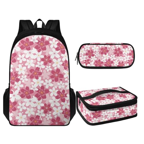 Coloranimal 3-teiliges Rucksack-Set, 1 Schultasche, 1 Lunchbox, 1 Federmäppchen, Cherry Blossom, Schulranzen-Set von Coloranimal