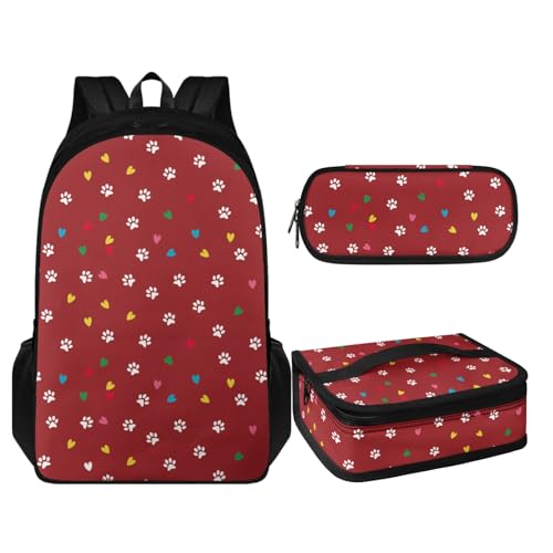 Coloranimal 3-teiliges Rucksack-Set, 1 Schultasche, 1 Lunchbox, 1 Federmäppchen, Herz Hund, Schulranzen-Set von Coloranimal