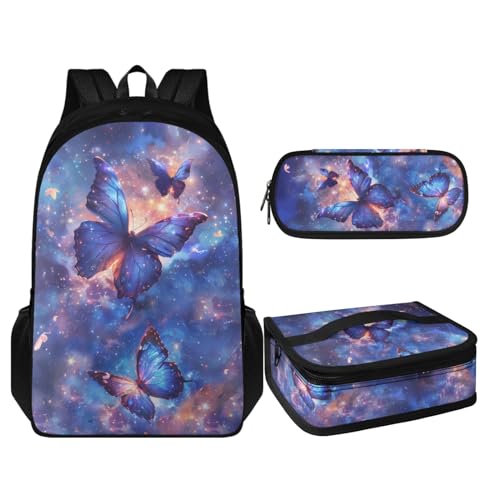Coloranimal 3-teiliges Rucksack-Set, Schultasche mit isolierter Lunch-Tasche und Federmäppchen, Wunderschöner Schmetterling, Schulranzen-Set von Coloranimal