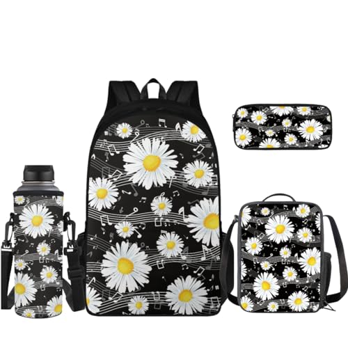 Coloranimal 4-teiliges Rucksack-Set, 43,2 cm, große Kapazität, Schultasche, Büchertasche mit Mini-Lunchbox, Stifthalter, Wasserflaschenhülle, gänseblümchen, Schulranzen-Set von Coloranimal