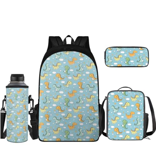 Coloranimal Rucksack-Set 43,2 cm Schultasche + kleine isolierte Lunchtasche + Federmäppchen + Wasserflaschenhülle, Cartoon Dinosaurier, Schulranzen-Set von Coloranimal