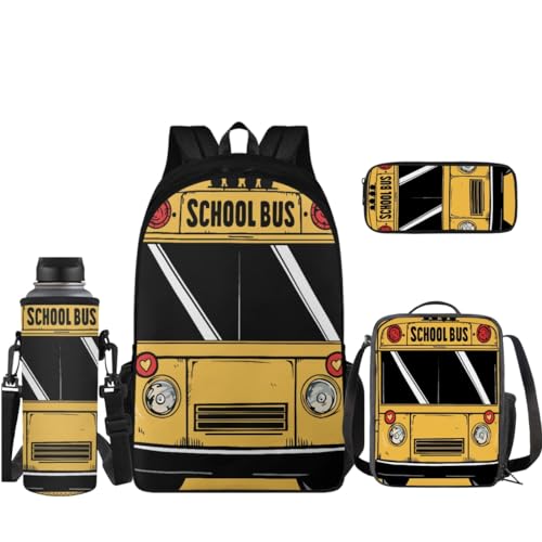 Coloranimal Rucksack-Set für Teenager, Jungen, Mädchen, Schultasche mit Kühltasche, warmer Lunchtasche, Federmäppchen, Wasserflaschenhülle, 4-in-1-Rucksack, Tagesrucksack, Gelber Schulbus, von Coloranimal