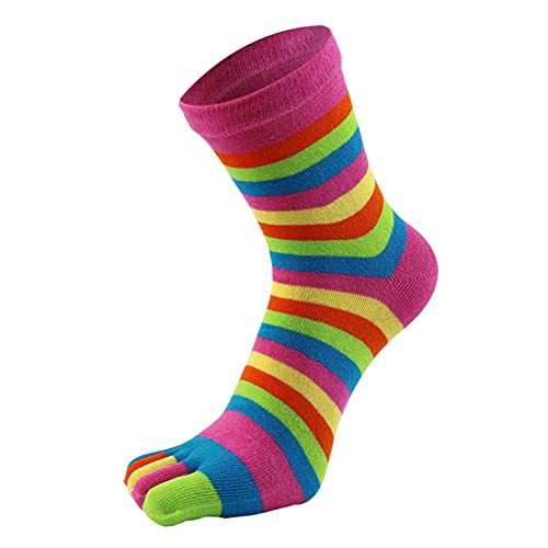 Colorful(TM) 1 Paar Damen Sport Laufen Fünf Finger Zehensocken Size(EU) 35.5-40, Regenbogen Atmungsaktiv Baumwolle Mittleres Rohr Socken Elastic Sneakersocken (Pink, L) von Colorful Outdoor