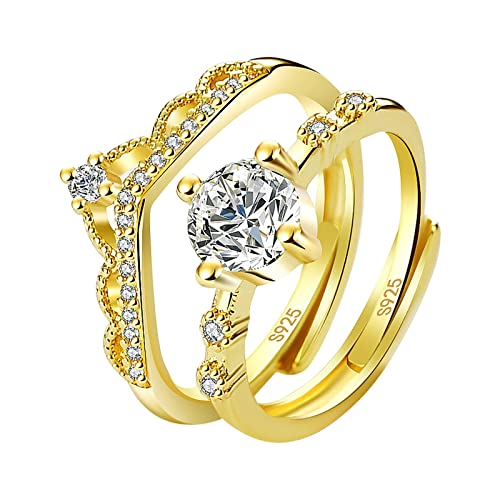 Colorful Outdoor 2 STK Zirkon. Diamant Ring Weibliche Mode Persönlichkeit Licht Luxus Öffnung Verstellbarer Königin Ringe für Eternal Hochzeit Frauen (Gold) von Colorful Outdoor