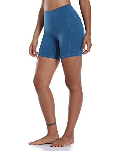 Colorfulkoala Women's High Waisted Biker Shorts mit Taschen 6" Inseam Workout & Yoga Tights (L, Klassisch Blau) von Colorfulkoala