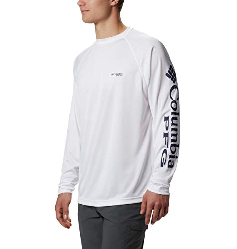 Columbia Herren Men’s PFG Terminal Tackle Long Sleeve Tee Langarm-Shirt, Weißes Nachtschatten-Logo, Medium von Columbia