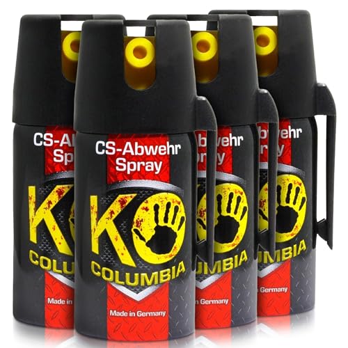 Columbia KO CS hochdosiertes Abwehrspray - Sicheres Gefühl unterwegs - Made in Germany - 80g Reizstoff CS wirkungsvolles effektives Verteidigungsspray - bis zu 1-1,5 m Reichweite (4X 40ml) von Columbia