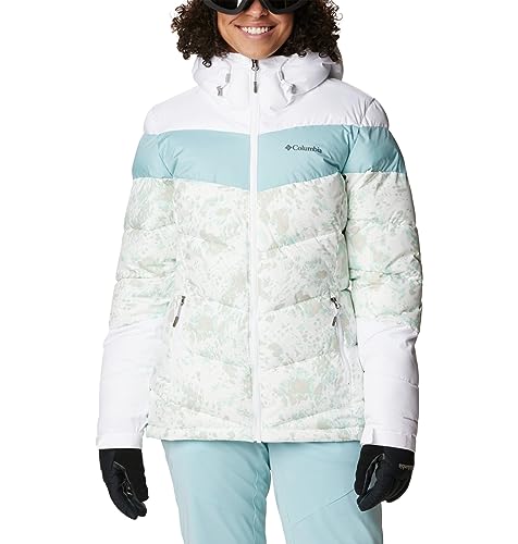 Columbia Women's Abbott Peak Insulated Ski Jacket, White Flurries Print, White, Aqua Haze, L von Columbia