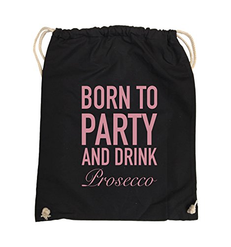 Comedy Bags - Born to Party - Prosecco - Turnbeutel - 37x46cm - Farbe: Schwarz/Rosa von Comedy Bags