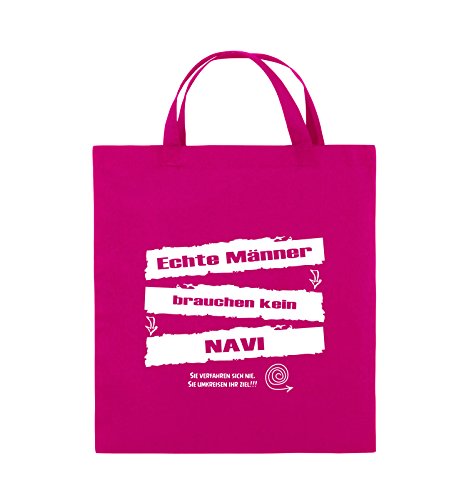 Comedy Bags - Echte Männer brauchen kein NAVI - Jutebeutel - Kurze Henkel - 38x42cm - Farbe: Pink/Weiss von Comedy Bags