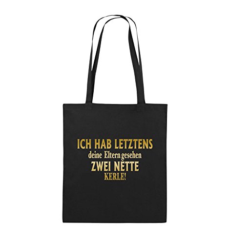 Comedy Bags - Ich hab letztens Deine Eltern gesehen Zwei Nette Kerle! - Jutebeutel - Lange Henkel - 38x42cm - Farbe: Schwarz/Gold von Comedy Bags