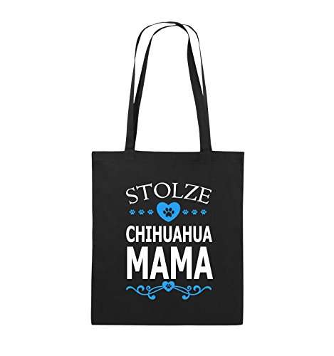 Comedy Bags - Stolze Chihuahua Mama - Herz - Jutebeutel - Lange Henkel - 38x42cm - Farbe: Schwarz/Weiss-Hellblau von Comedy Bags