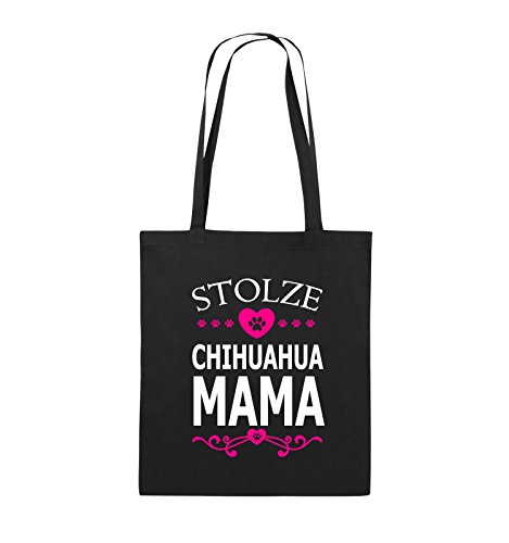Comedy Bags - Stolze Chihuahua Mama - Herz - Jutebeutel - Lange Henkel - 38x42cm - Farbe: Schwarz/Weiss-Pink von Comedy Bags