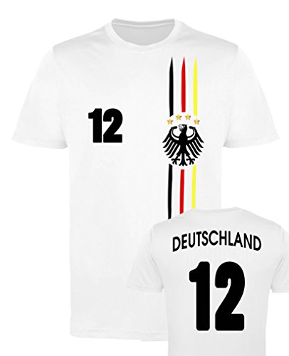 Comedy Shirts EM WM | M1 | Deutschland 12 - Jungen Trikot - Weiss/Schwarz-Rot-Gelb Gr. 122-128 von Comedy Shirts