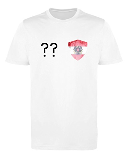 Comedy Shirts - Österreich Trikot - Wappen: Klein - Wunsch - Jungen Trikot - Weiss/Schwarz Gr. 134-146 von Comedy Shirts