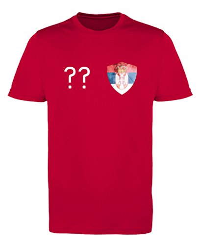Comedy Shirts - Serbien Trikot - Wappen: Klein - Wunsch - Herren Trikot - Rot/Weiss Gr. L von Comedy Shirts