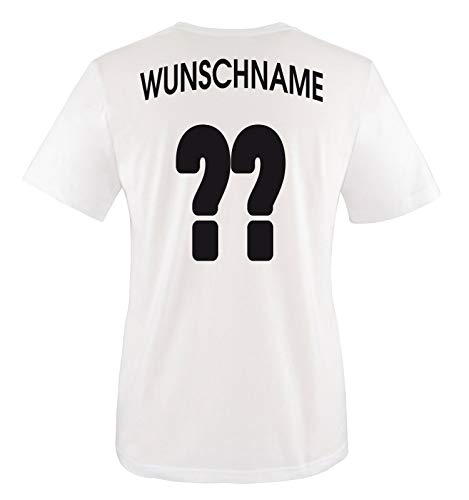Comedy Shirts - WM 2018 | M1 | VORNE + HINTEN | Wunsch - Kinder T-Shirt - Weiss/Schwarz-Rot-Gelb Gr. 110-116 von Comedy Shirts