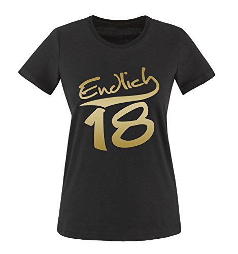 ENDLICH 18 Damen T-Shirt Schwarz/Gold Gr. L von Comedy Shirts