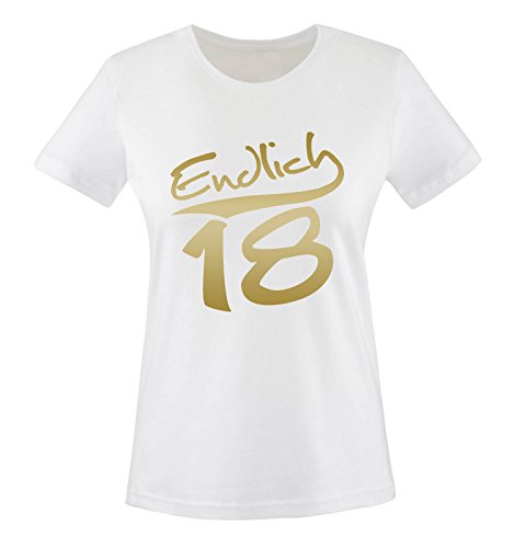 ENDLICH 18 Damen T-Shirt Weiss/Gold Gr. M von Comedy Shirts
