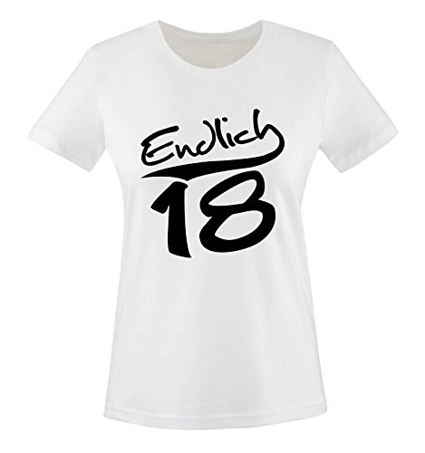 ENDLICH 18 Damen T-Shirt Weiss/Schwarz Gr. M von Comedy Shirts