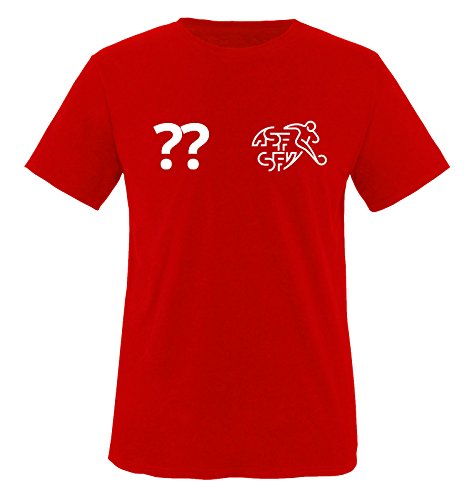 Trikot - CH - WUNSCHDRUCK - Kinder T-Shirt - Rot/Weiss Gr. 86-92 von Comedy Shirts